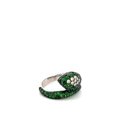 18k White Gold 2.75ct Tsavorite Garnet /.25ct G VS2 Round Diamond Snake Ring