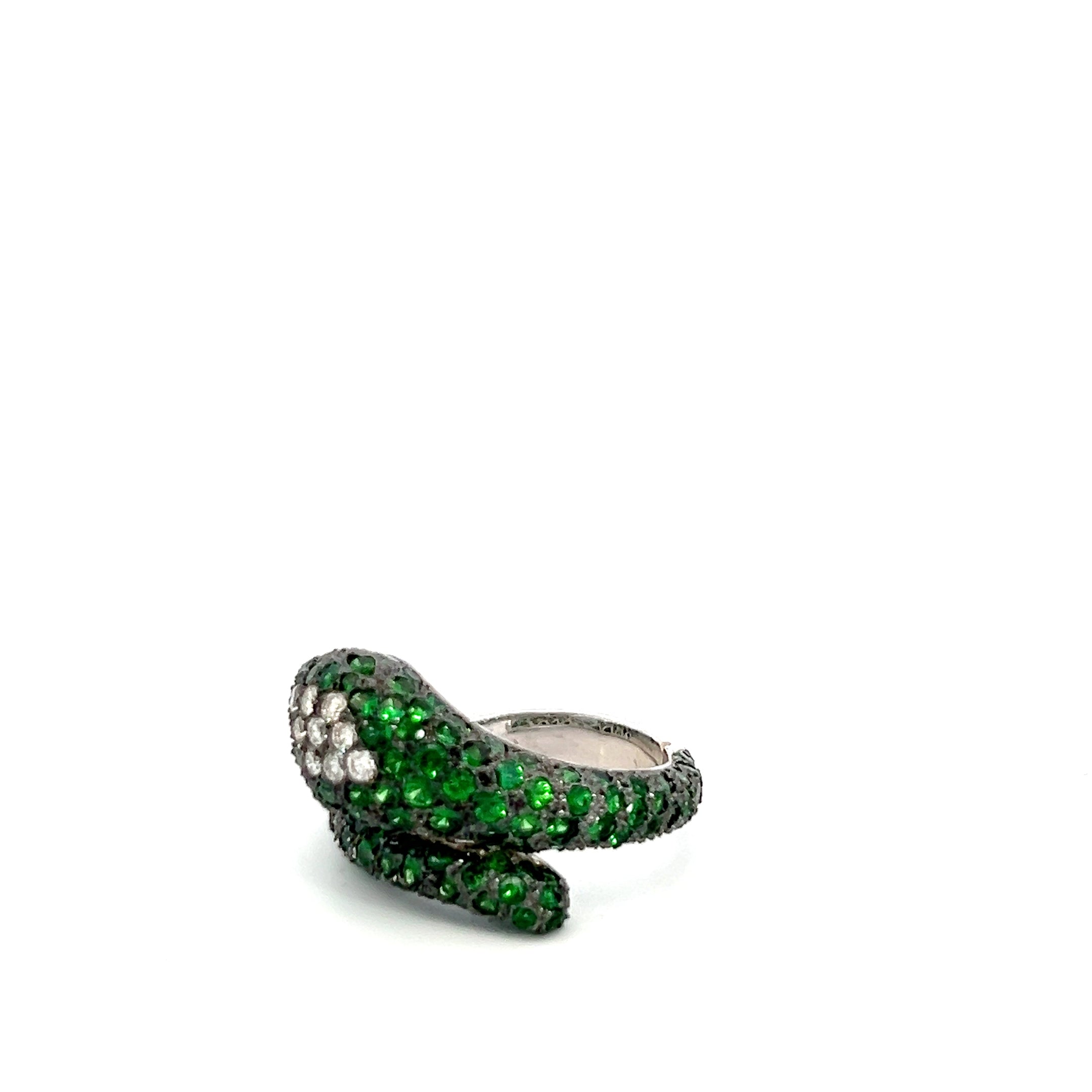 18k White Gold 2.75ct Tsavorite Garnet /.25ct G VS2 Round Diamond Snake Ring