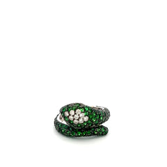 18k White Gold 2.75ct Tsavorite Garnet /.25ct G VS2 Round Diamond Snake Ring