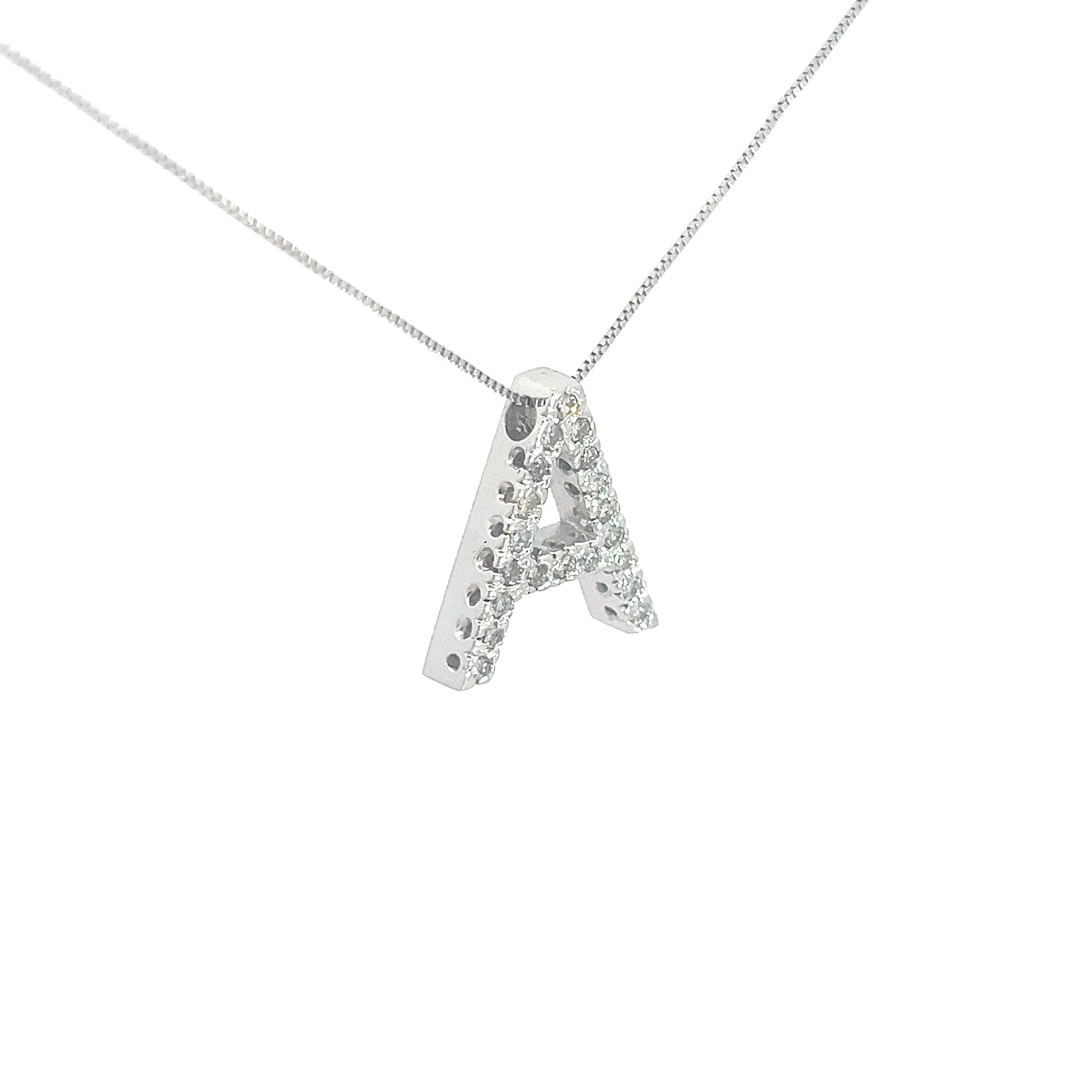 14k White Gold 3/4" x 1/2 Round Diamond G VS2 Block Letter A Necklace 4.3 Gram