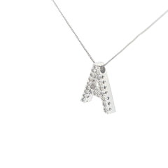 14k White Gold 3/4" x 1/2 Round Diamond G VS2 Block Letter A Necklace 4.3 Gram