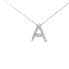 14k White Gold 3/4" x 1/2 Round Diamond G VS2 Block Letter A Necklace 4.3 Gram