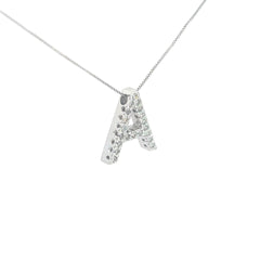 14k White Gold 3/4" x 1/2 Round Diamond G VS2 Block Letter A Necklace 4.3 Gram