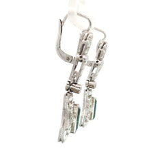 Platinum 2.00ct Colombian Emerald  F 1 Octagonal Shape/ 1.50ct G VS2 Round Diamond Dangle Earring Certified By GIA #2233742993