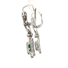 Platinum 2.00ct Colombian Emerald  F 1 Octagonal Shape/ 1.50ct G VS2 Round Diamond Dangle Earring Certified By GIA #2233742993