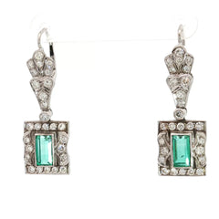 Platinum 2.00ct Colombian Emerald  F 1 Octagonal Shape/ 1.50ct G VS2 Round Diamond Dangle Earring Certified By GIA #2233742993