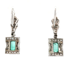 Platinum 2.00ct Colombian Emerald  F 1 Octagonal Shape/ 1.50ct G VS2 Round Diamond Dangle Earring Certified By GIA #2233742993