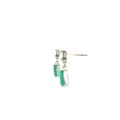 18k White Gold 1.88ct Emerald Rectangular Cut Shape/ .50ct F VS1 Asscher Cut Dangle Earrings