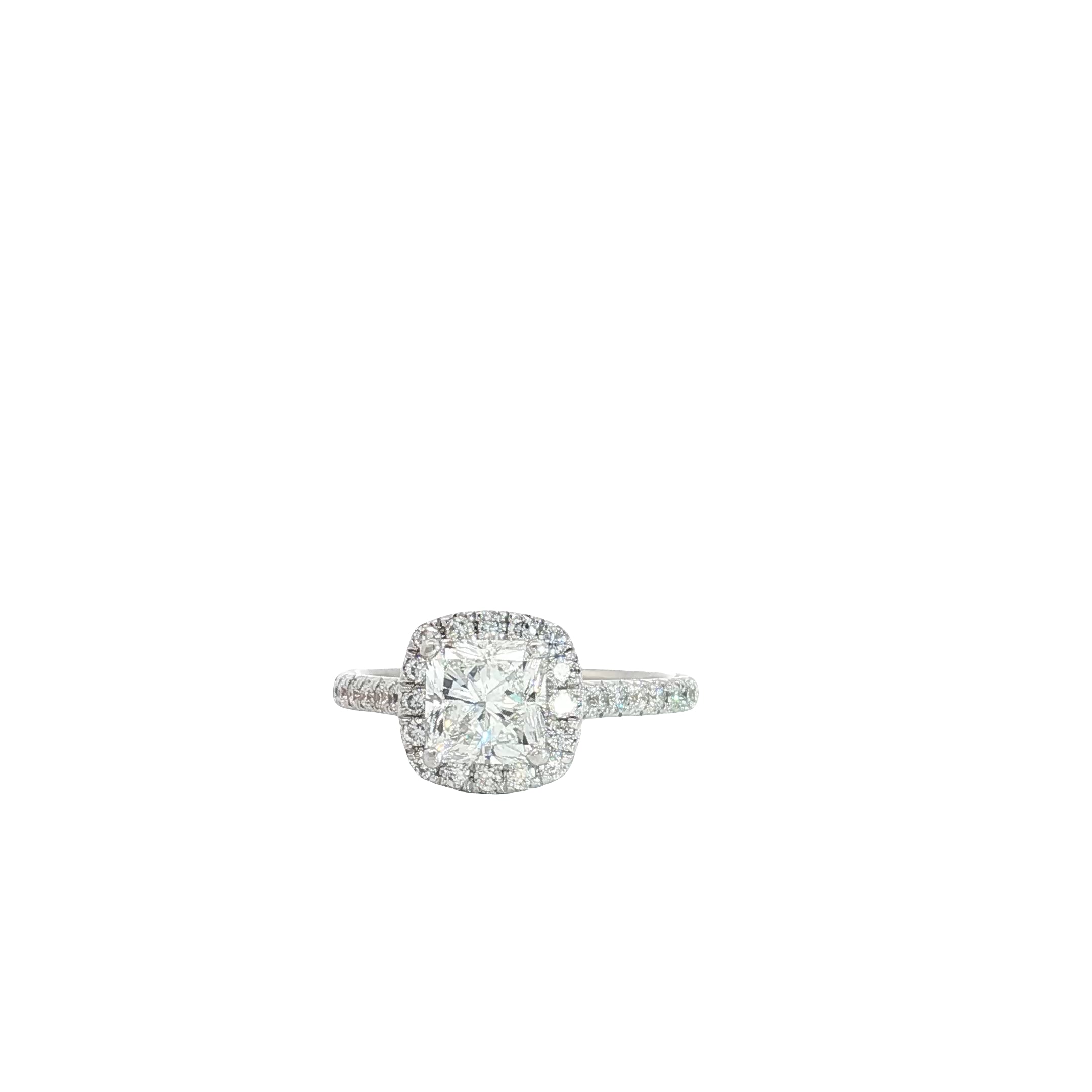 18k White Gold 1.51ct G VS2 Cut-Cornered Square Diamond /.35ct F VS2 Cushion Halo Round Diamond Mounting Engagement Ring Certified By GIA #13698137