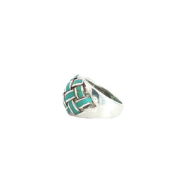 Sterling Silver Weaved Enameled Turquoise Ring 16mm Wide 9 gram Size 7