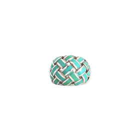 Sterling Silver Weaved Enameled Turquoise Ring 16mm Wide 9 gram Size 7