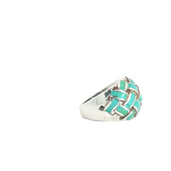Sterling Silver Weaved Enameled Turquoise Ring 16mm Wide 9 gram Size 7