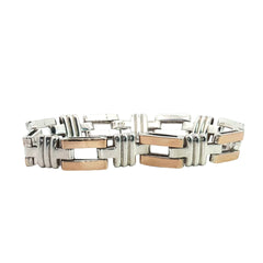 Sterling Silver /14k Yellow Gold 26.1 gram Flat Link Bracelet 9mm 7"inch
