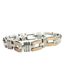 Sterling Silver /14k Yellow Gold 26.1 gram Flat Link Bracelet 9mm 7"inch