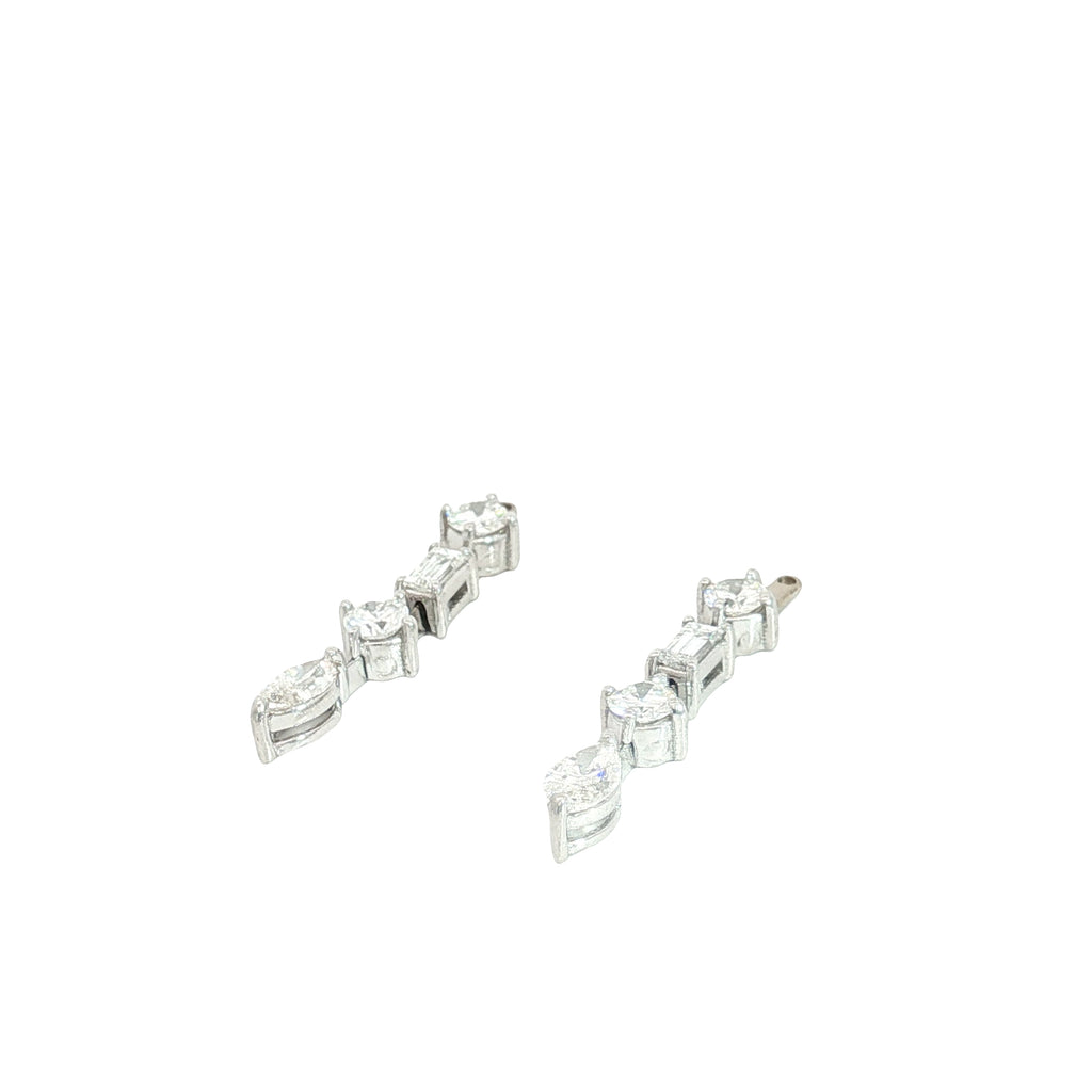 14k White Gold 2.00ct F VS2 Marquise, Emerald Cut, Round Diamond Dangle Earring Jackets (For Stud Earrings)