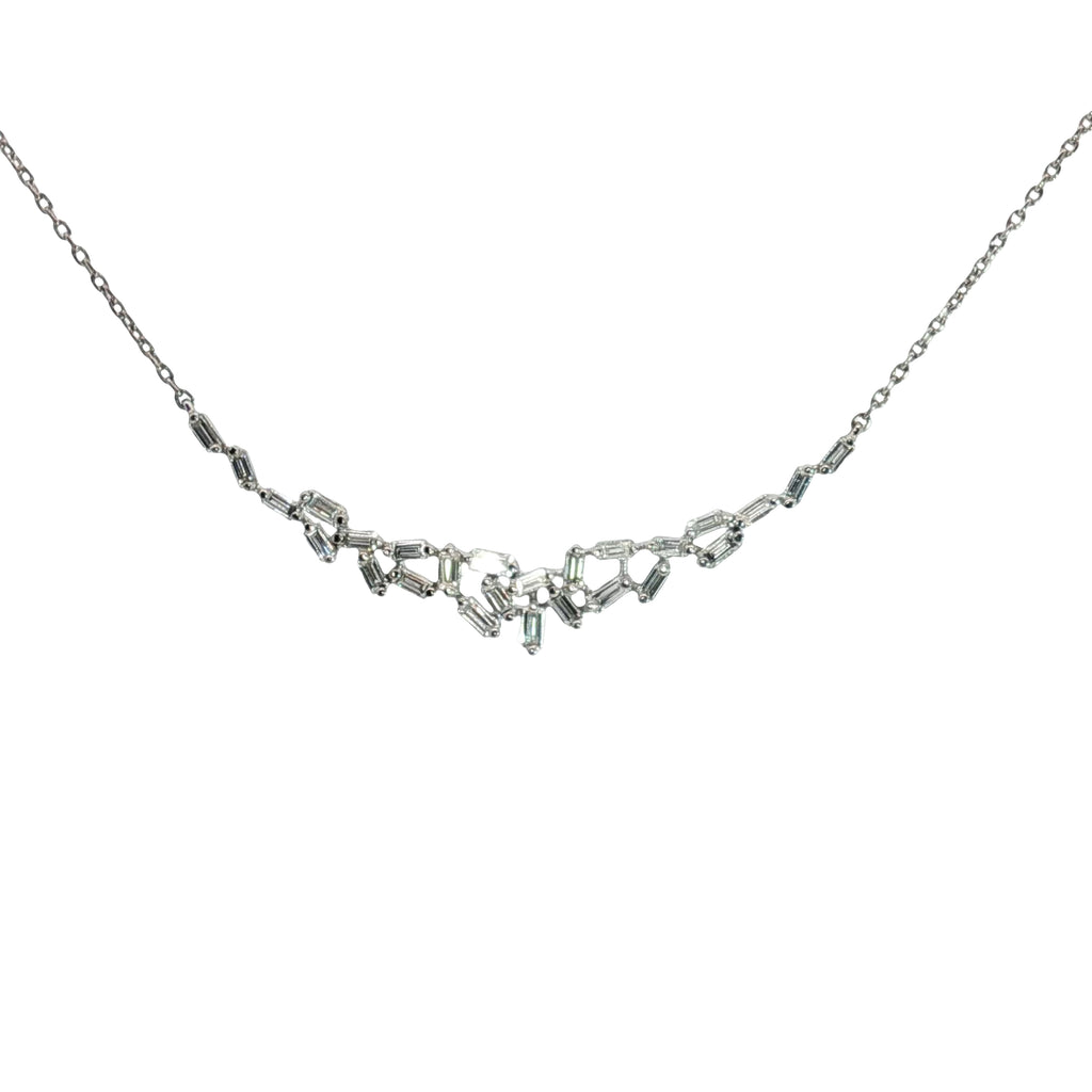 14k White Gold .56ct F VS2 Scattered Baguette Necklace