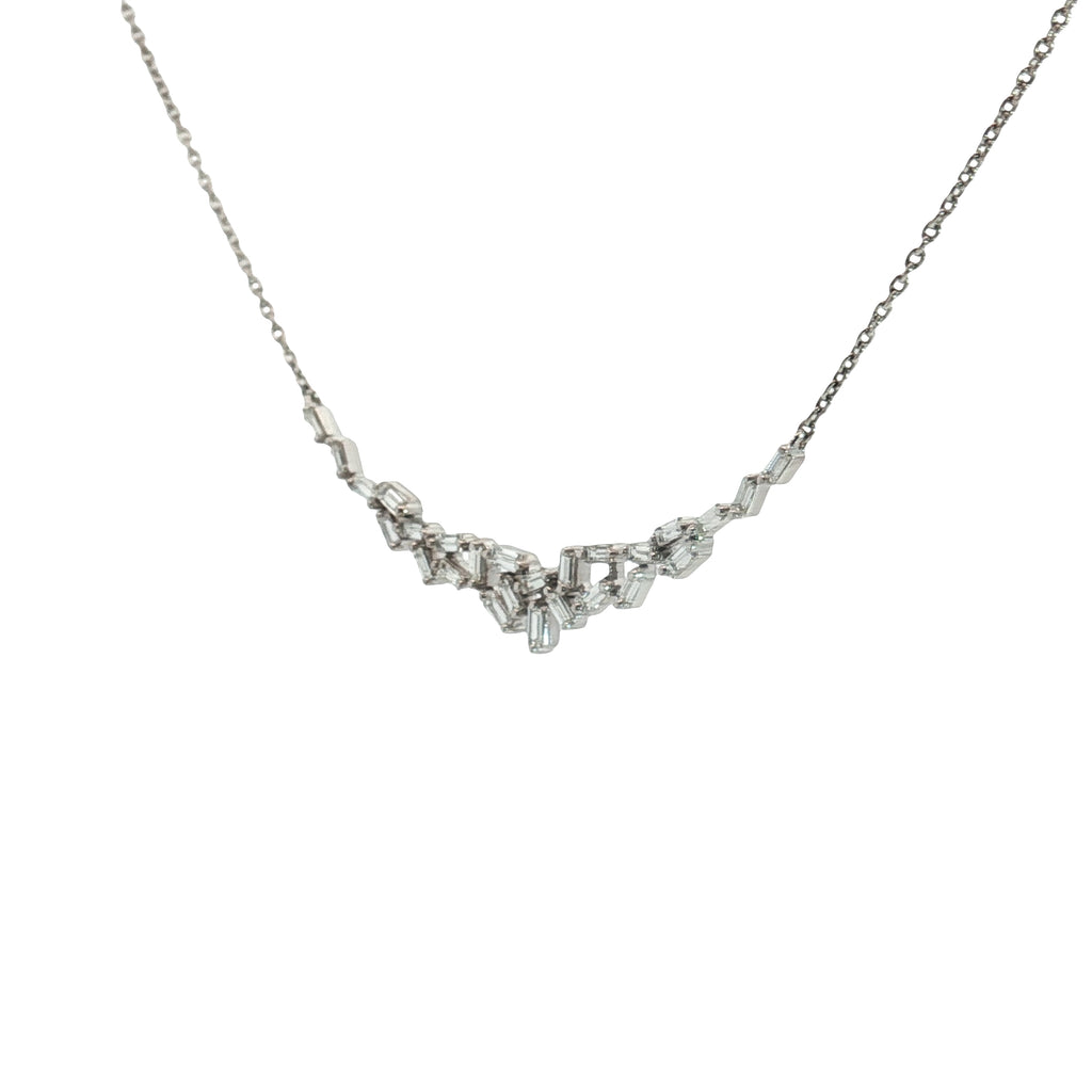 14k White Gold .56ct F VS2 Scattered Baguette Necklace