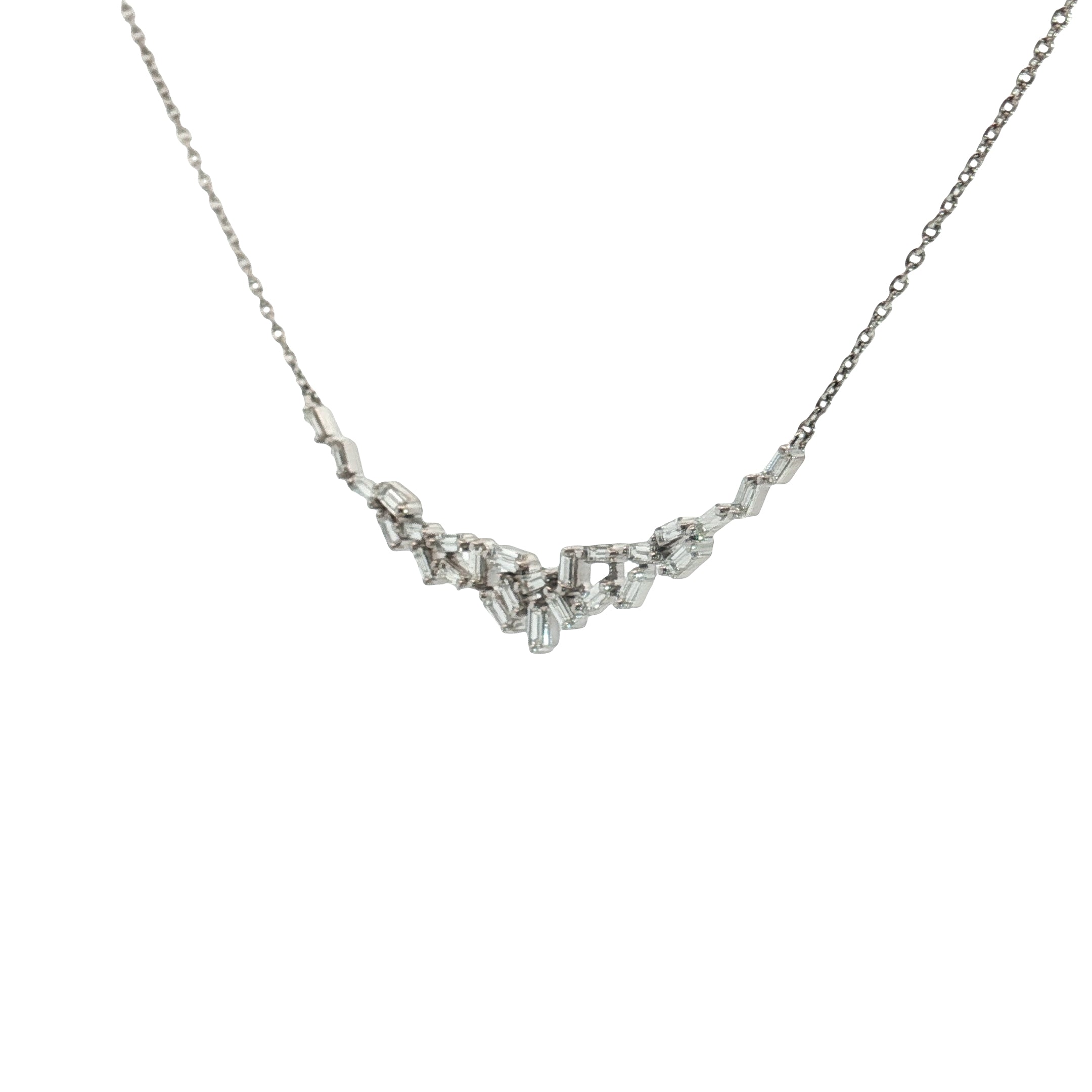 14k White Gold .56ct F VS2 Scattered Baguette Necklace