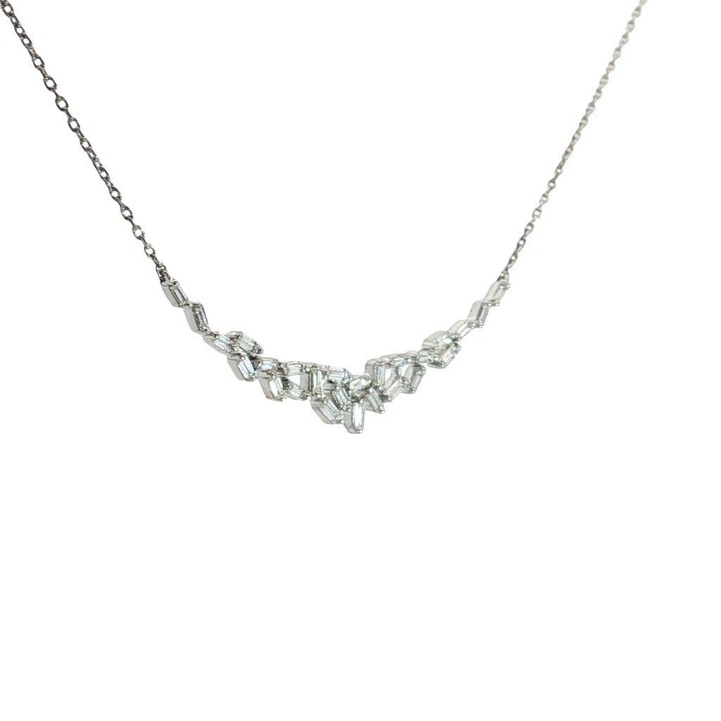 14k White Gold .56ct F VS2 Scattered Baguette Necklace