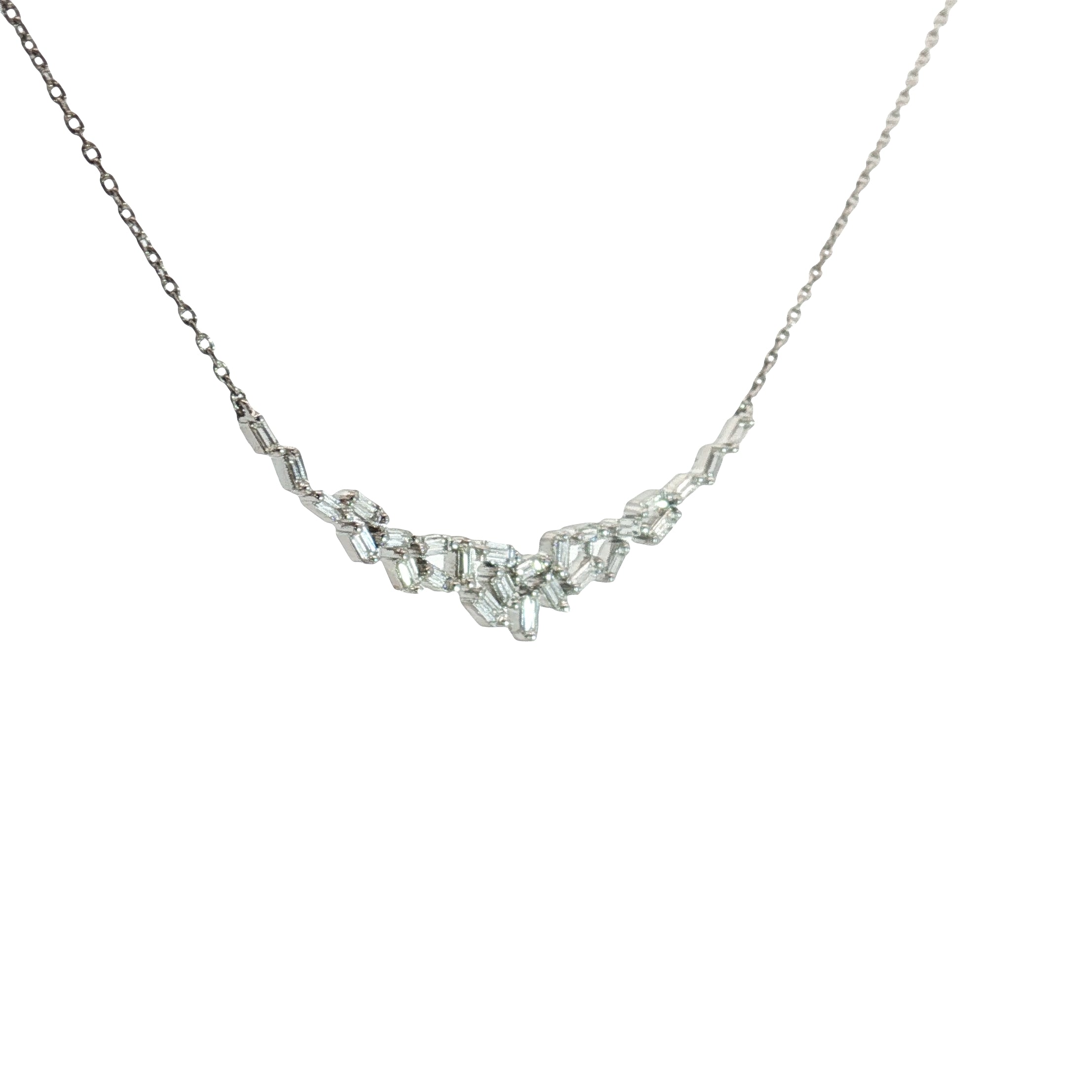 14k White Gold .56ct F VS2 Scattered Baguette Necklace
