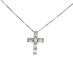 14k White Gold 2.00ct F VS1 (6) Emerald Cut Diamond Cross