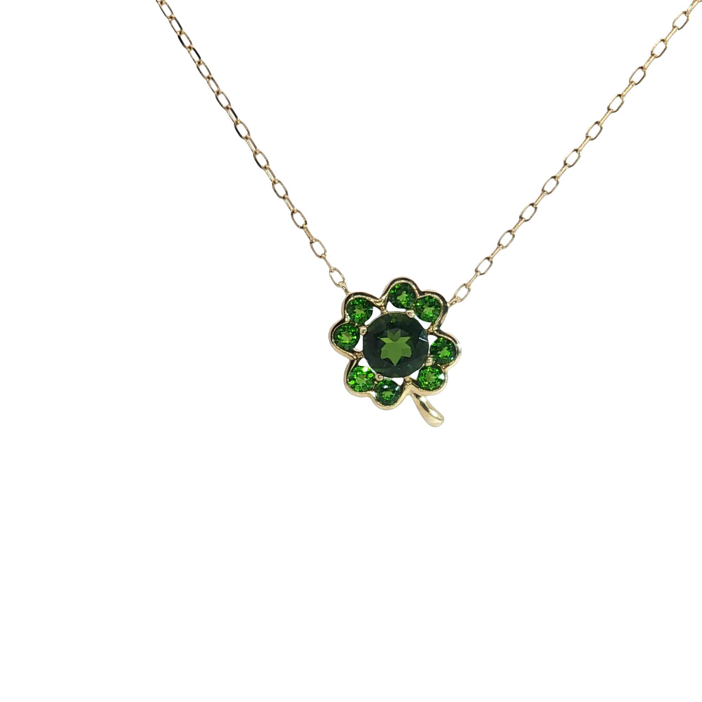 14k Yellow Gold Green Round Sapphire Clover Leaf Pendant