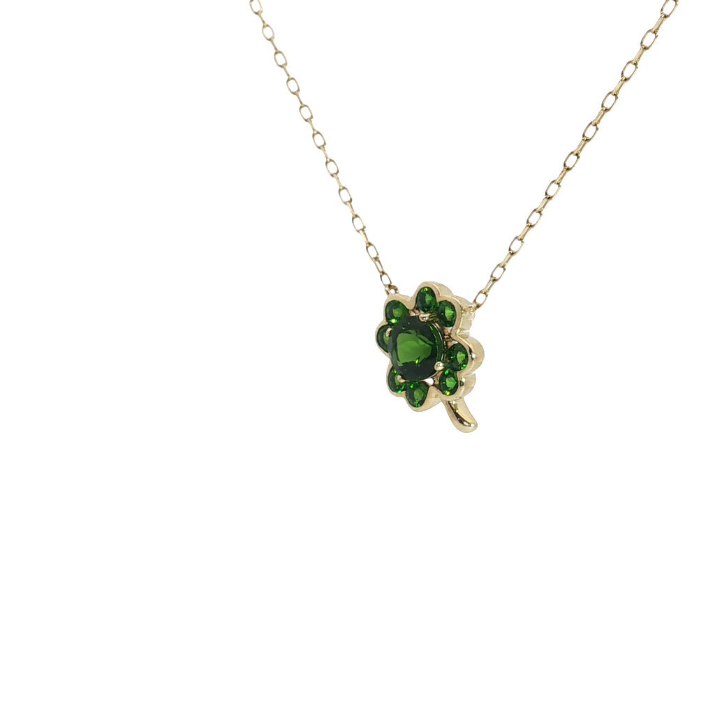 14k Yellow Gold Green Round Sapphire Clover Leaf Pendant