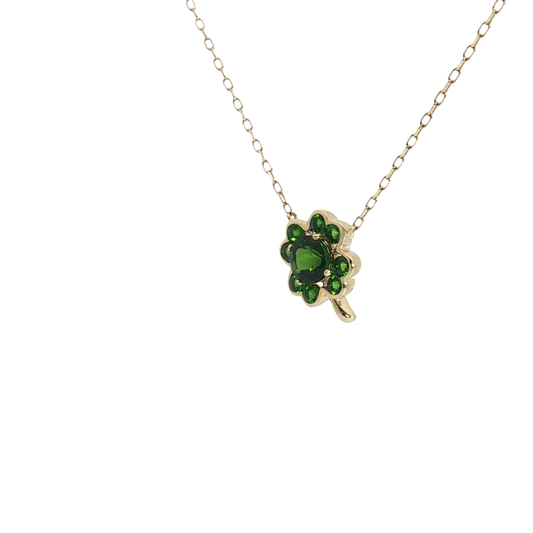 14k Yellow Gold Green Round Sapphire Clover Leaf Pendant