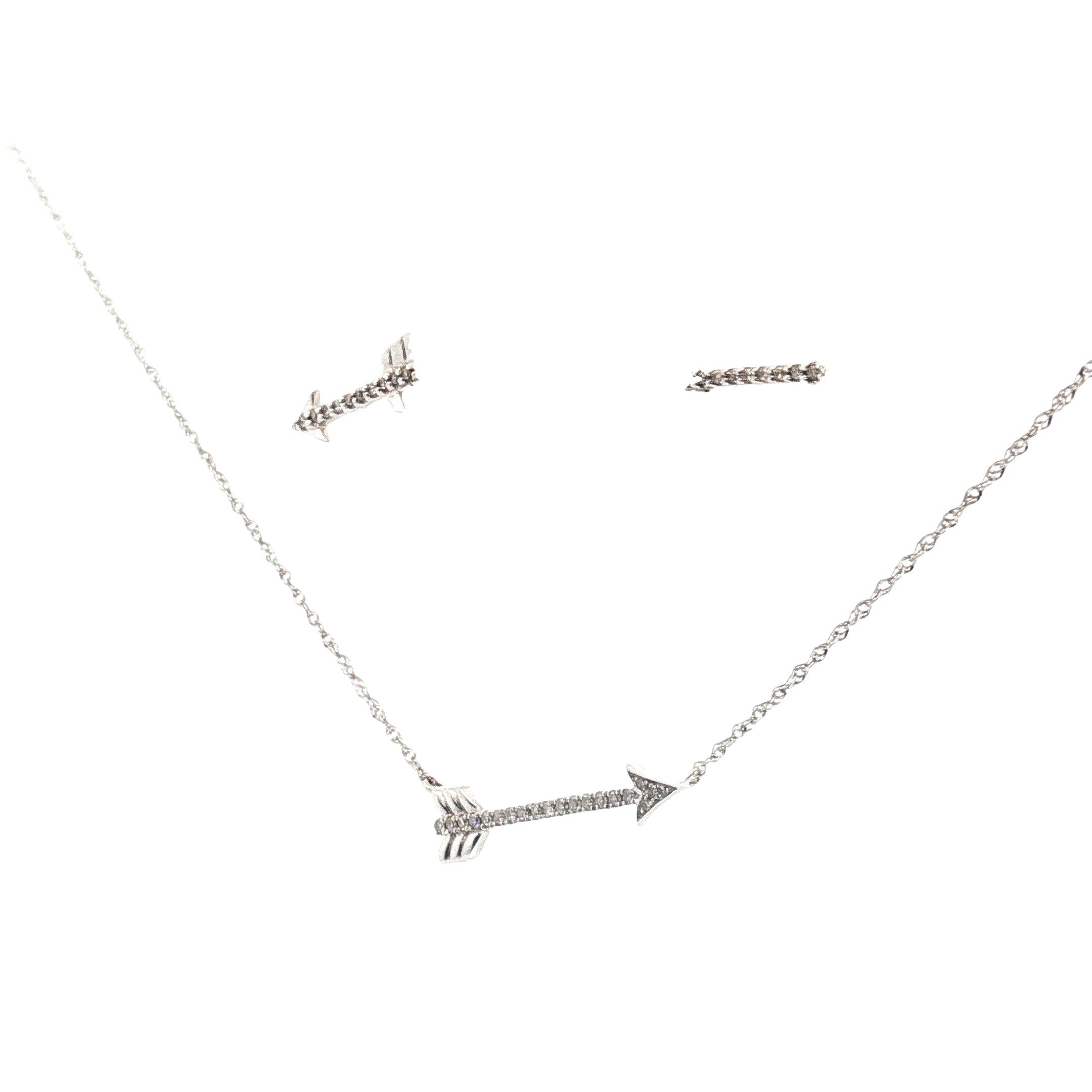 14k White Gold .25ct Round Total Diamond Weight Arrow Pendant and Stud Earrings Set