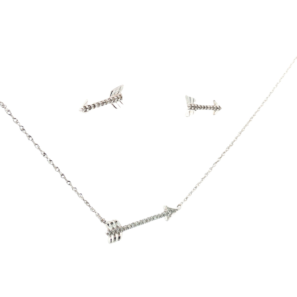 14k White Gold .25ct Round Total Diamond Weight Arrow Pendant and Stud Earrings Set