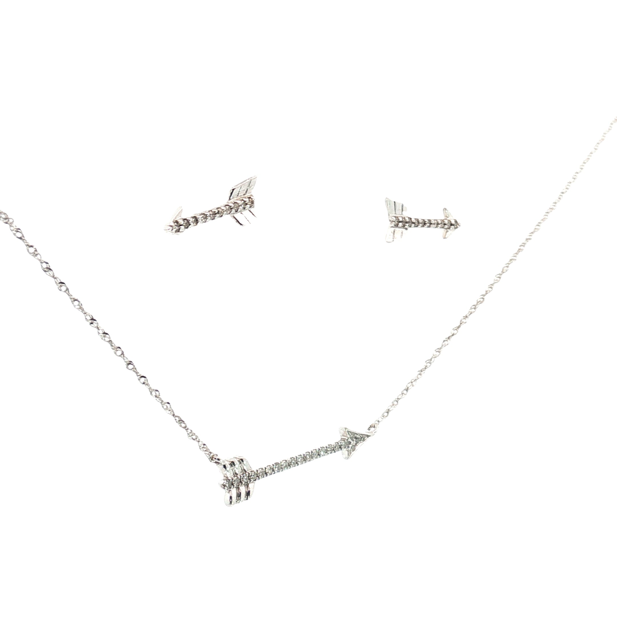 14k White Gold .25ct Round Total Diamond Weight Arrow Pendant and Stud Earrings Set