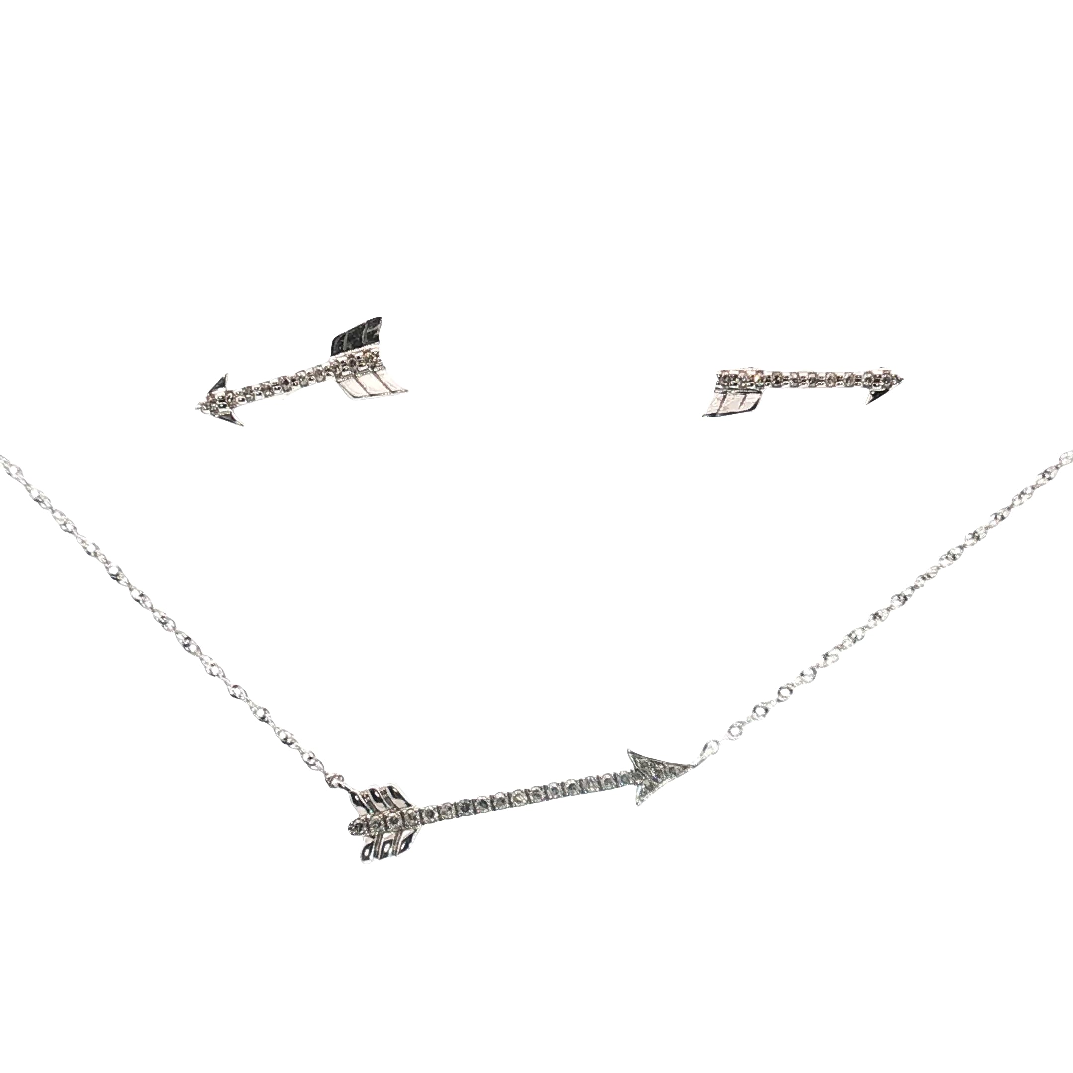 14k White Gold .25ct Round Total Diamond Weight Arrow Pendant and Stud Earrings Set