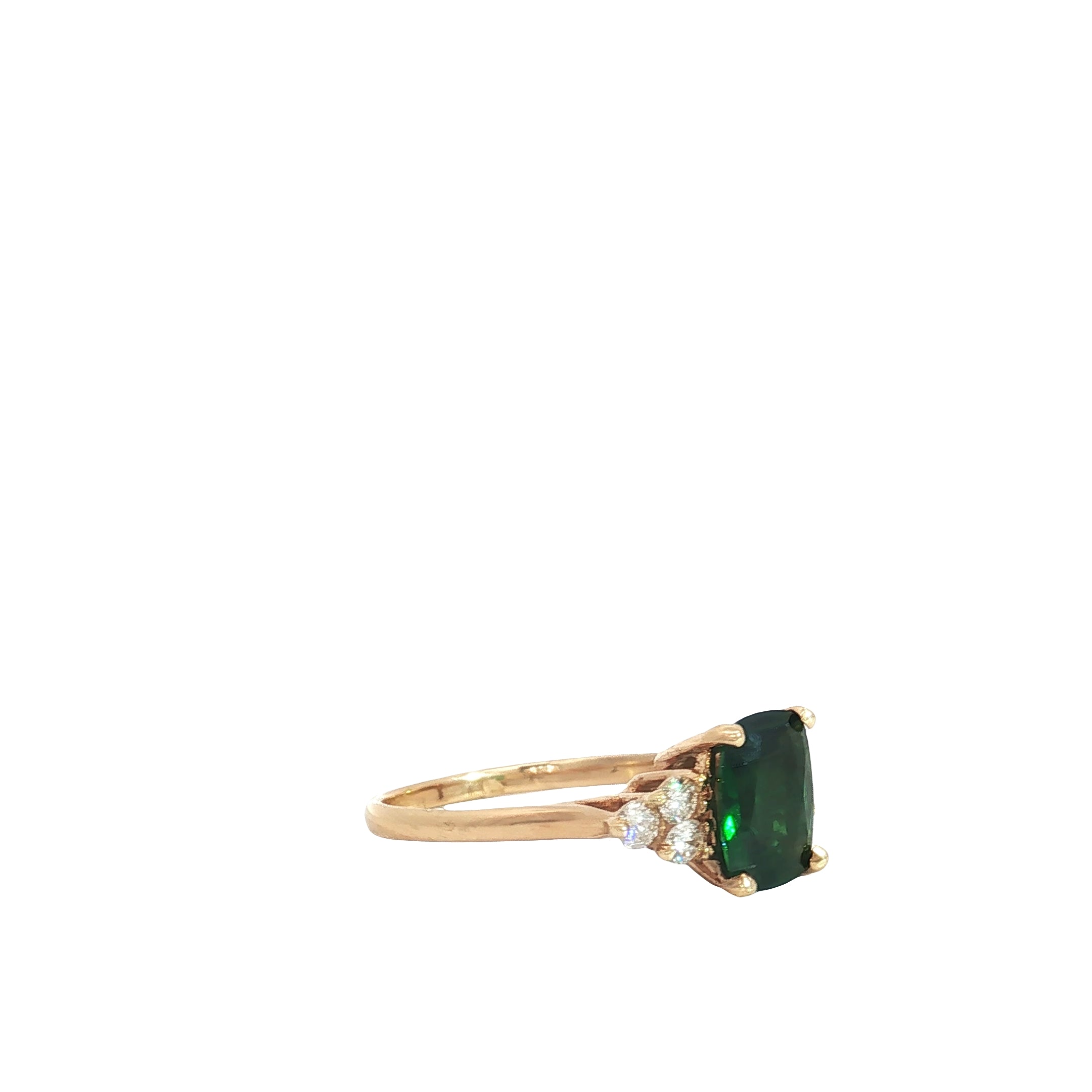 14k Yellow Gold 2.00ct Oval AAA Tsavorite/ .15ct H SI1 Round Diamond Ring