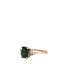 14k Yellow Gold 2.00ct Oval AAA Tsavorite/ .15ct H SI1 Round Diamond Ring