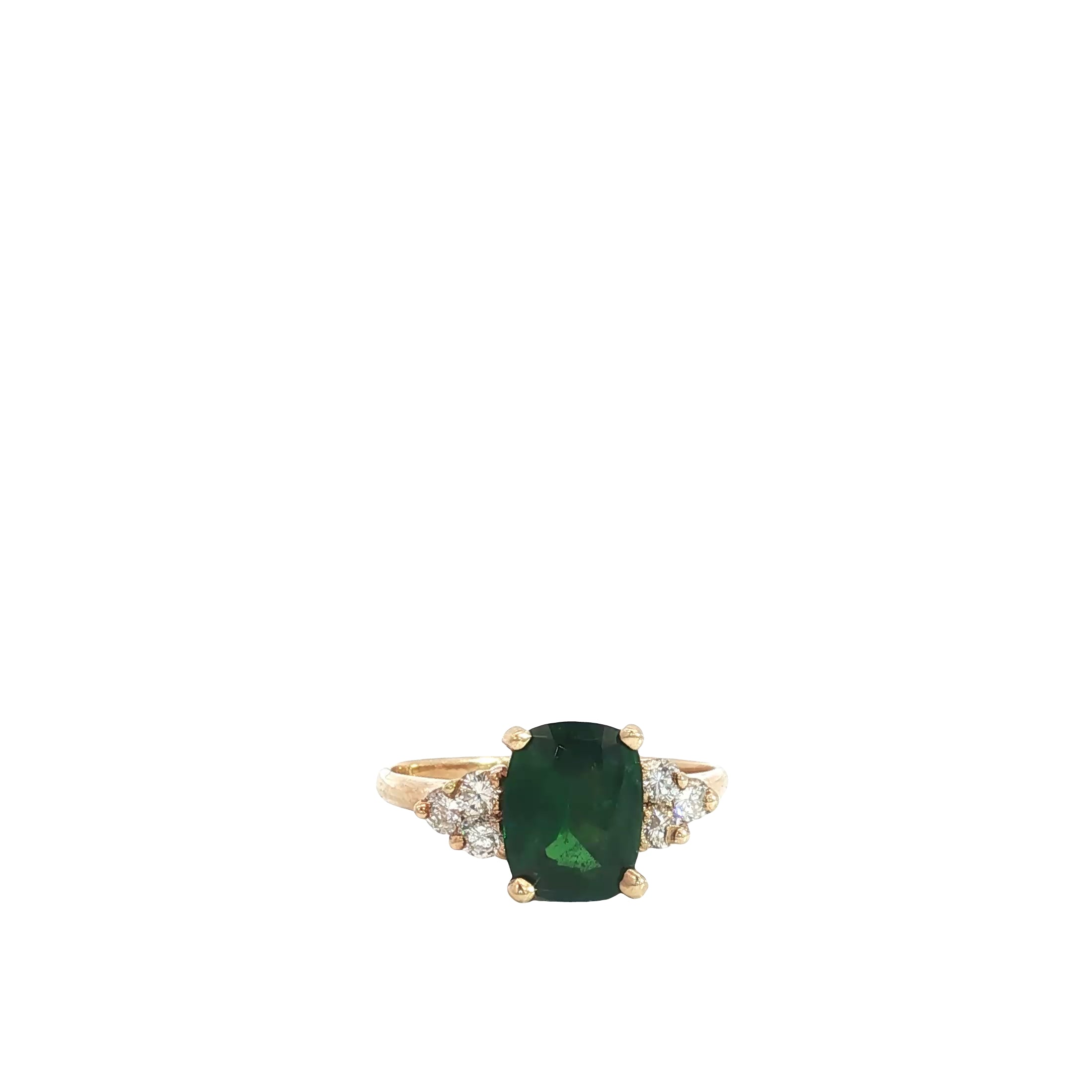 14k Yellow Gold 2.00ct Oval AAA Tsavorite/ .15ct H SI1 Round Diamond Ring
