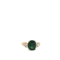 14k Yellow Gold 2.00ct Oval AAA Tsavorite/ .15ct H SI1 Round Diamond Ring