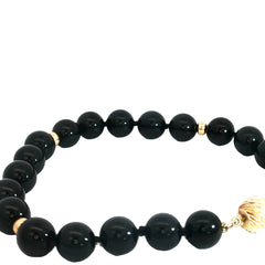14 Yellow Gold 8.5mm Black Onyx / Gold Bead Bracelet 8"inch