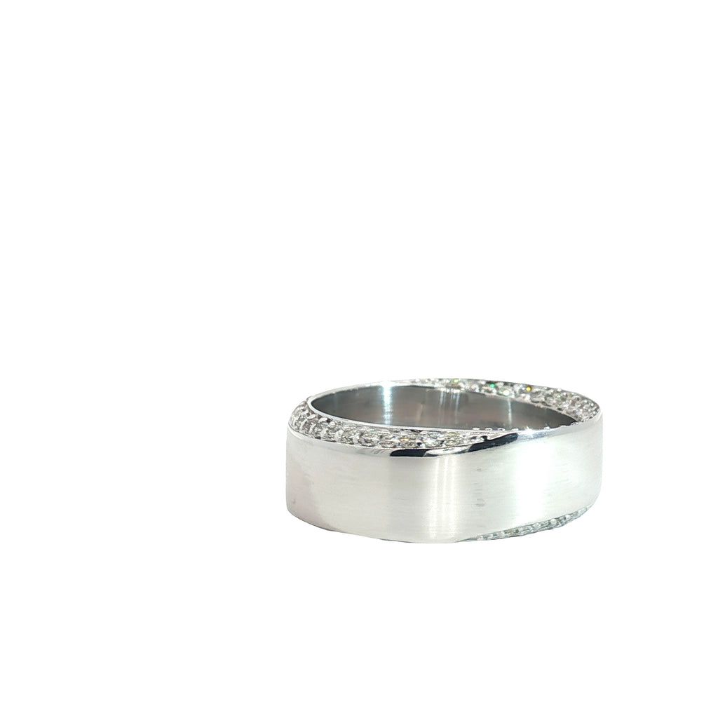 14k White Gold .80ct F VS2 Round Diamond Men Ring 7.5mm Wide Side Set Size 9