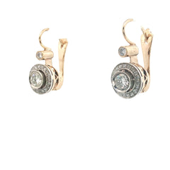 14k Two Tone 2.50ct G VS2 Round Diamond Vintage French Hook Bezel Set / Milgrain Earrings