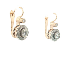 14k Two Tone 2.50ct G VS2 Round Diamond Vintage French Hook Bezel Set / Milgrain Earrings