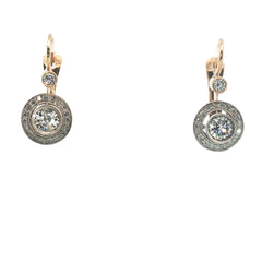 14k Two Tone 2.50ct G VS2 Round Diamond Vintage French Hook Bezel Set / Milgrain Earrings