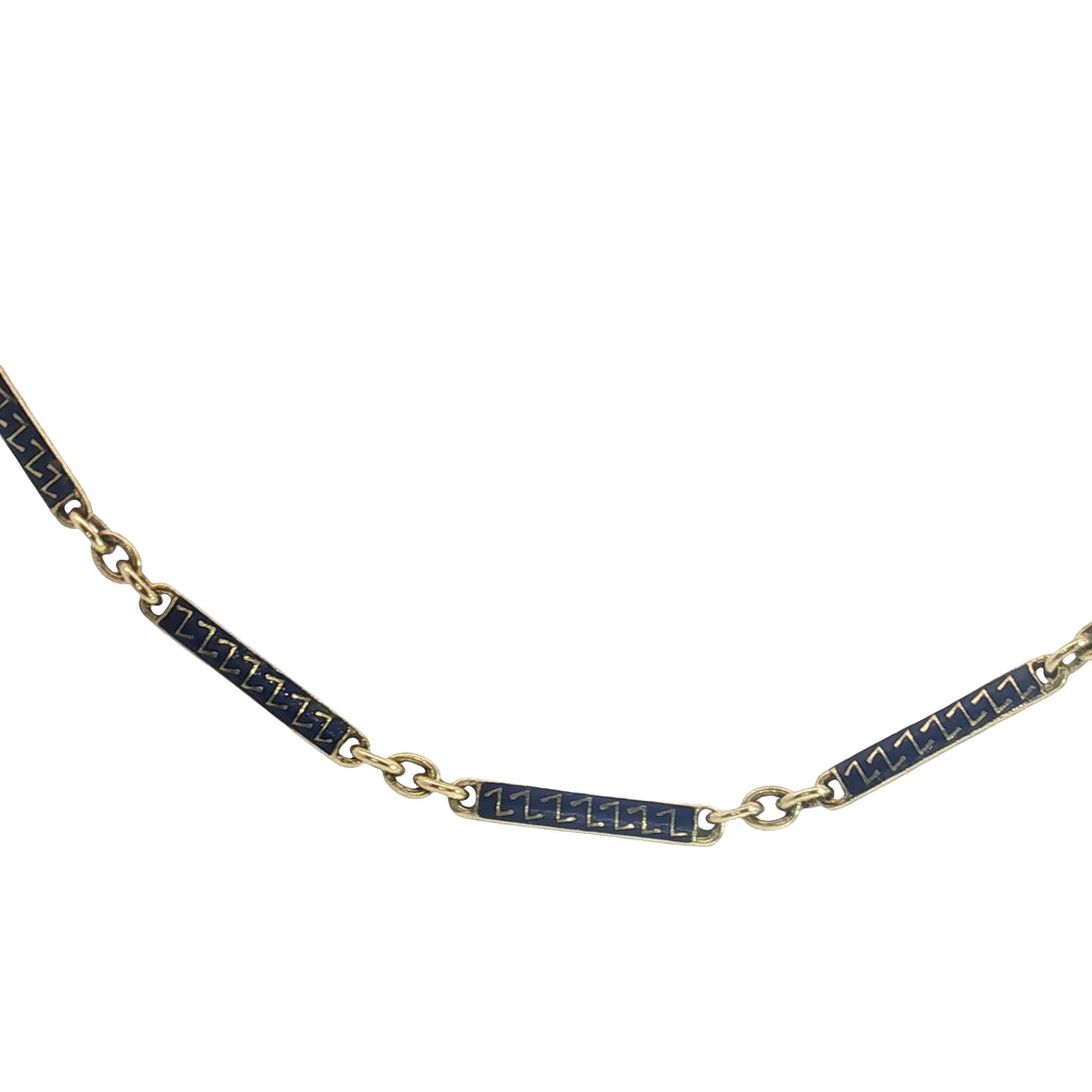 18k Yellow Gold Antique 14 Inch Blue Enamel Choker Necklace Weighing 12 Grams