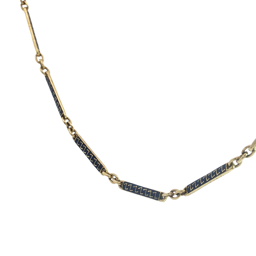 18k Yellow Gold Antique 14 Inch Blue Enamel Choker Necklace Weighing 12 Grams