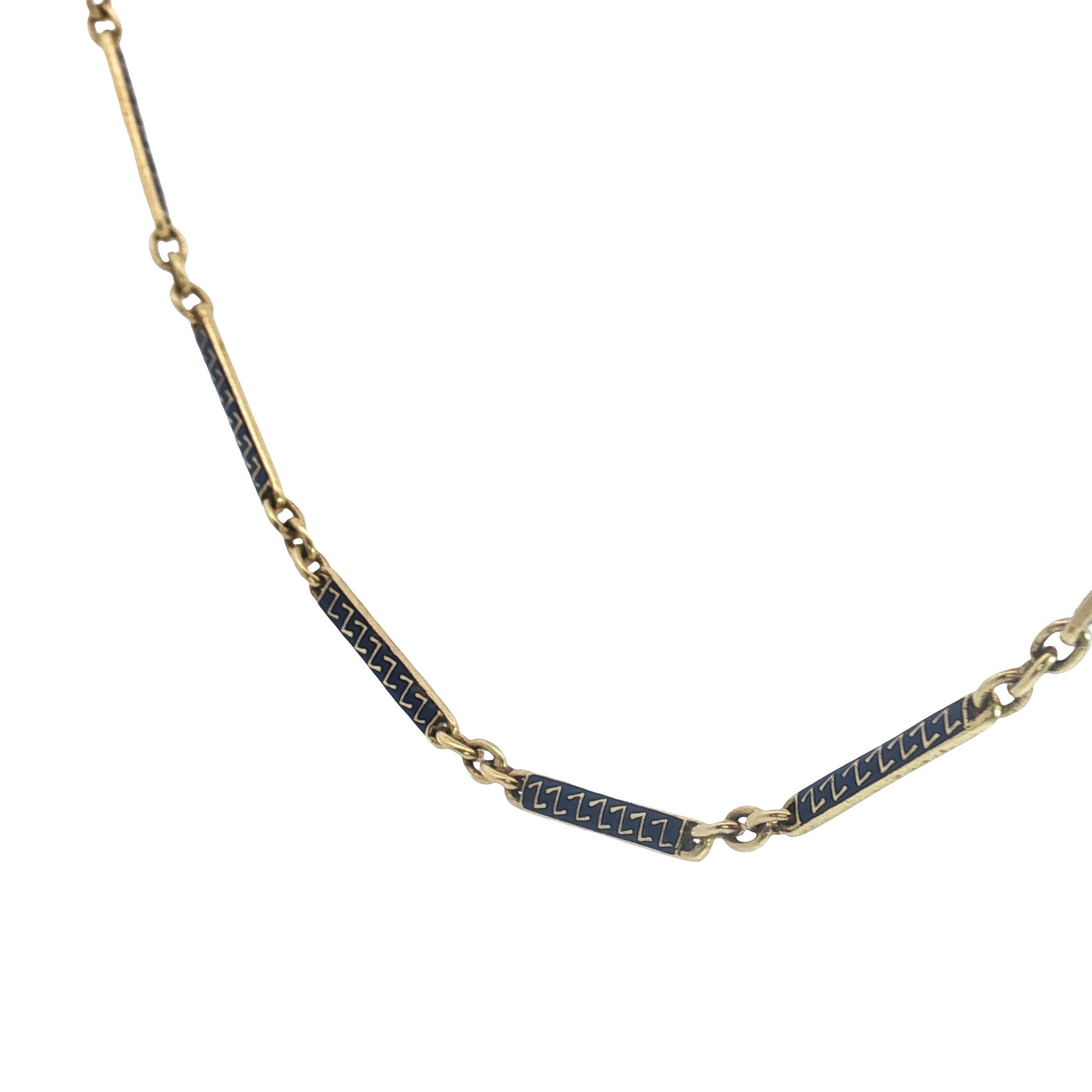 18k Yellow Gold Antique 14 Inch Blue Enamel Choker Necklace Weighing 12 Grams