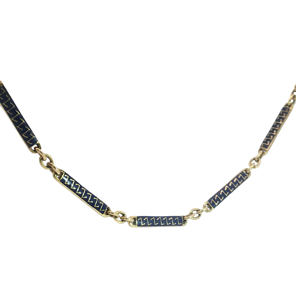 18k Yellow Gold Antique 14 Inch Blue Enamel Choker Necklace Weighing 12 Grams