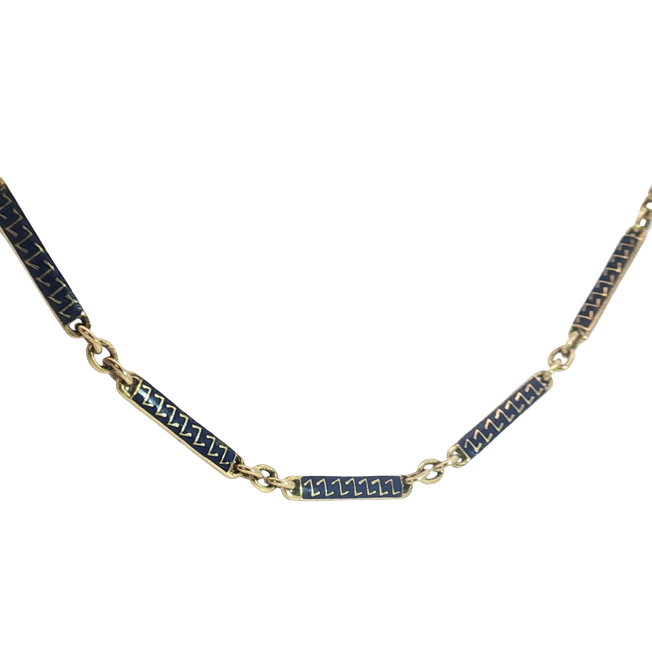 18k Yellow Gold Antique 14 Inch Blue Enamel Choker Necklace Weighing 12 Grams