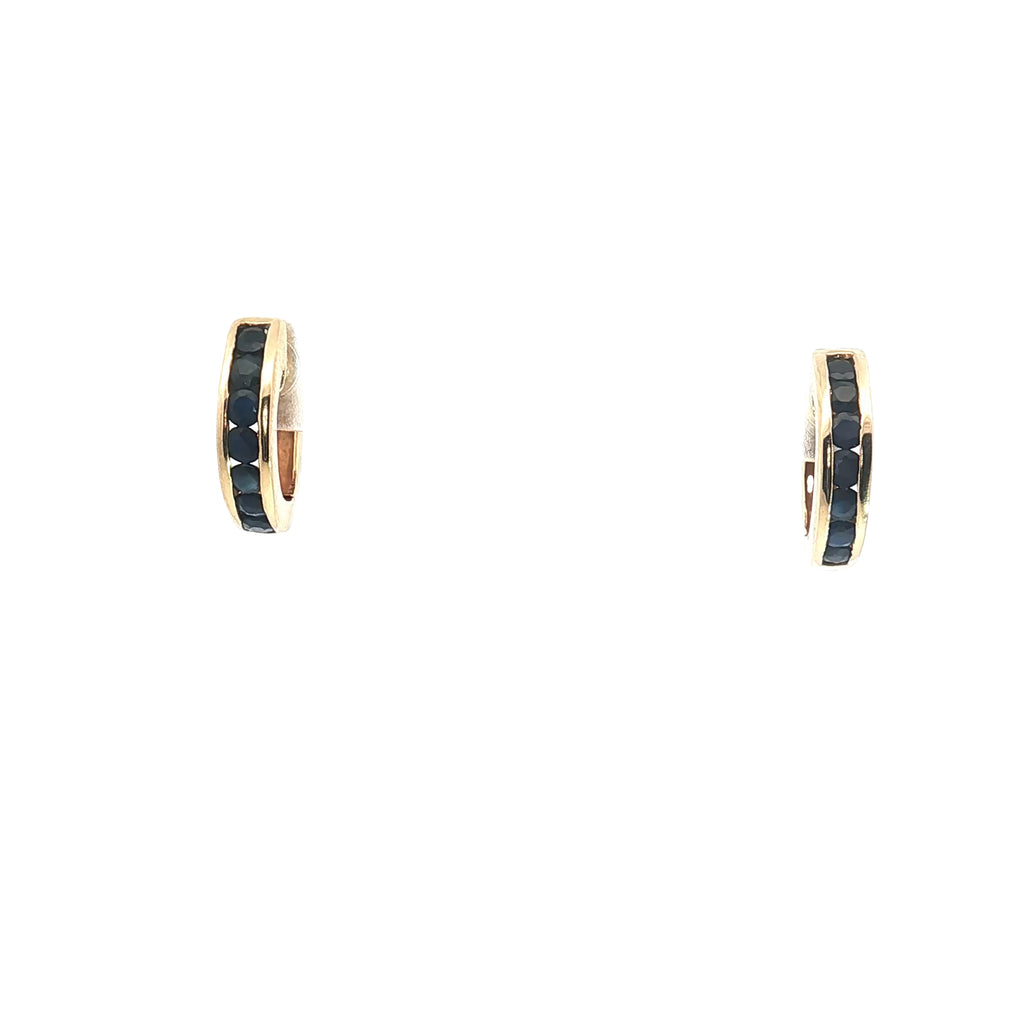 14k yellow Gold .50ct Round Blue Sapphire Channel Set Huggies Earrings