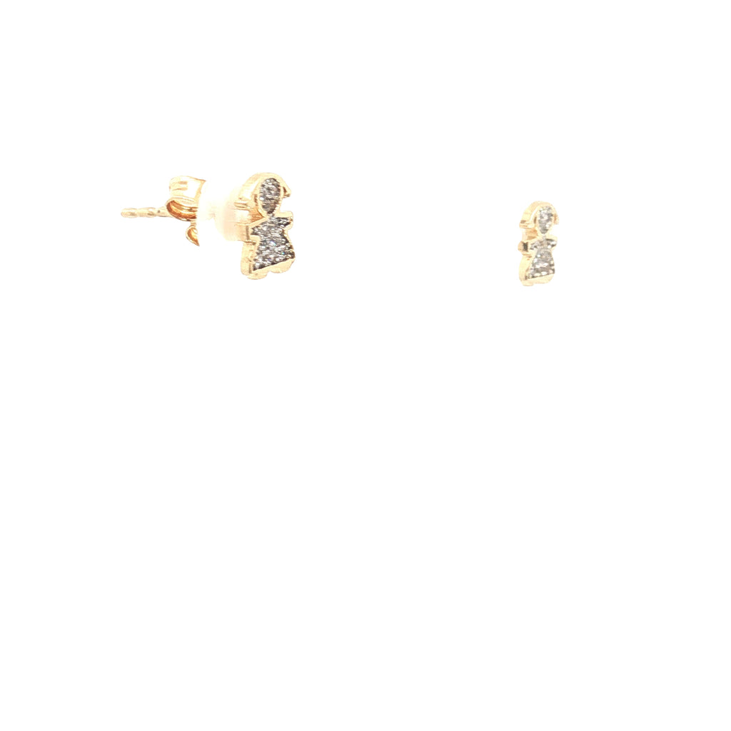 14k Yellow Gold Baby Girl Round Cubic Zirconium Stone Stud Earrings
