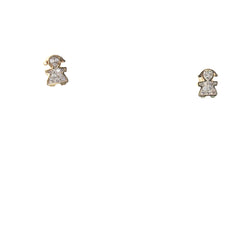 14k Yellow Gold Baby Girl Round Cubic Zirconium Stone Stud Earrings
