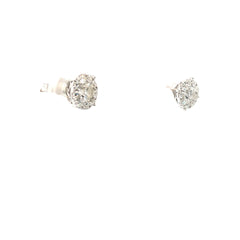14k White Gold .35ct Round Center /.30ct G VS2 Round Halo 7.5mm 1ct Total Weight Stud Earrings